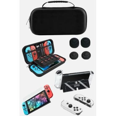 Imagem de Capa Case Estojo Para Nintendo Switch oled Console + 2 Pelicula Vidro 4 grip 1 capa tpu proteção anti queda marca pha games