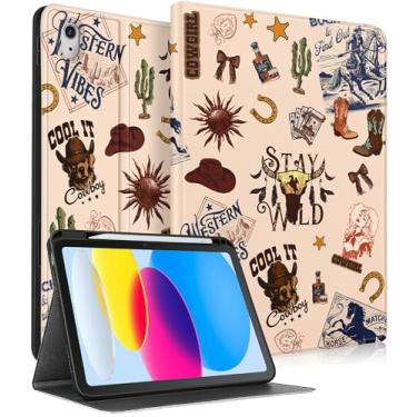Imagem de Wazzasoft for iPad A16 Case (11th) 2025,for iPad 10th Generation 10.9 inch (2022) - Women Girls Cute Smart Folio Cover (Auto Wake/Sleep) with Build-in Pencil Holder for Apple Tablet,Western Cowboy