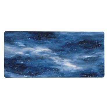 Imagem de Tapete de mouse grande com estrelas de galáxia azul à prova d'água para computador estendido tapete protetor de mesa antiderrapante base de borracha para escritório, computador, teclado, laptop e mesa