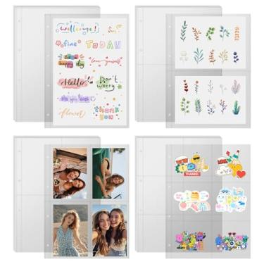 Imagem de 40 folhas transparentes para fichário, protetores de folhas de bolso 1/2/4/6, inserções plásticas de livro de adesivos para organizador de armazenamento, conjunto de 4 anéis, refil de fichário A4