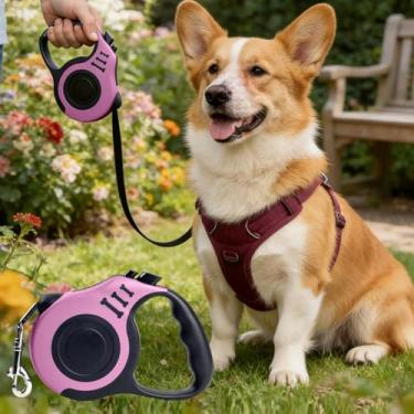 Imagem de Coleira retrátil para cães de 3 m, 3 m, guia de caminhada com sistema de trava de freio de um botão, aderência confortável, resistente a emaranhados