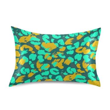 Imagem de Fronhas fofas verde-azulado amarelo leopardo cetim refrescante king queen fronhas padrão fronha personalizada macia tamanho queen 76 cm x 50 cm
