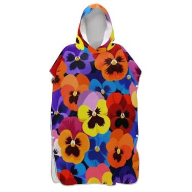 Imagem de Poncho de surfe com estampa de flores vibrantes para toalha de natação com capuz Adul Plus Size Ponchos femininos com capuz