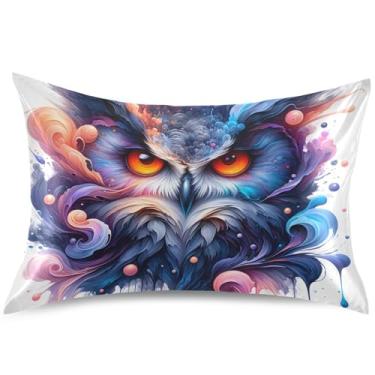 Imagem de Capas de almofada de cetim com pintura em aquarela de coruja, capa de travesseiro padrão King Queen, capa de almofada floral, animal, tamanho king, 101,6 cm x 50,8 cm