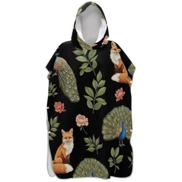 Imagem de Joisal Poncho de surfe trocador de roupão adultos praia banho com capuz toalhas plus size adulto ponchos para mulheres bonito pavão raposa preto