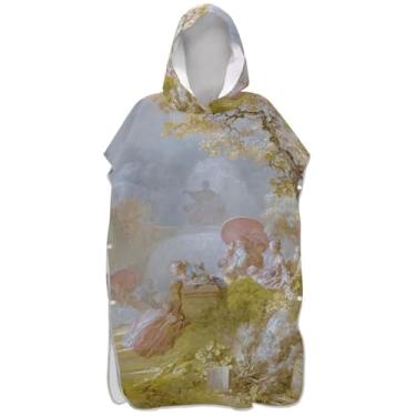 Imagem de Joisal Rococó Pintura Primavera Surf Poncho Trocador Roupão para Praia Adul Toalha de Banho com Capuz Ponchos de Praia Secagem Rápida para Homens