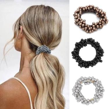 Imagem de Laço de cabelo com contas, corda de cabelo de cristal grande, elástico para rabo de cavalo (conjunto 1)