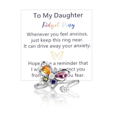 Imagem de Kilener Presentes de aniversário para filhas, anéis de ansiedade, para mulheres, presentes de mãe, pai, presente inspirador de Natal para filhas, anel de borboleta ajustável para meninas