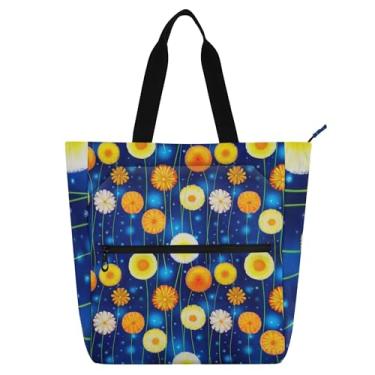 Imagem de Céu estrelado flores bolsa de trabalho para mulheres, bolsas de tecido de lona, faculdade, escola, utilitário, escritório, livros, presentes