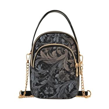 Imagem de Bolsa tiracolo feminina verde e preta Cacti Colors Bolsa transversal com alça longa, bolsa tiracolo elegante, Redemoinhos decorativos florais pretos e marrons - 4, One Size