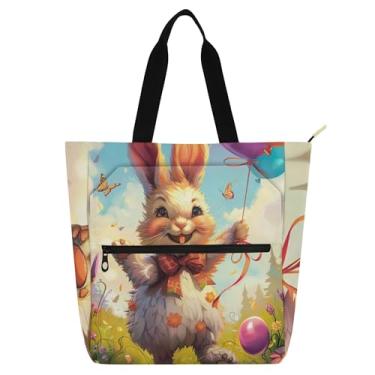 Imagem de GAIGEO Sacola feminina floral coelho da Páscoa para trabalho lona praia escola bolsa utilitária bolsas de escritório amantes de livros
