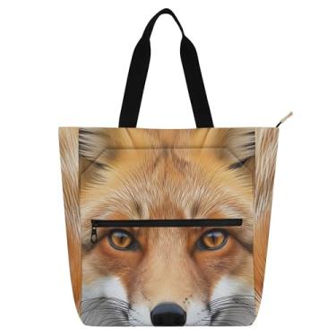 Imagem de Foxs Face Eyes Bolsa feminina de lona para livros de praia com zíper reutilizável para amantes de livros presentes