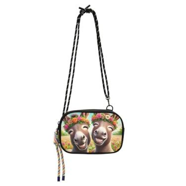 Imagem de TSENQUE Bolsa pequena de animal sorridente de burros fofos para mulheres, bolsas transversais para celular, bolsas femininas sobre os ombros