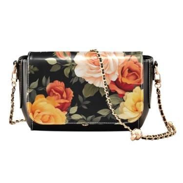 Imagem de GAIGEO Bolsa tiracolo feminina Edifícios com cúpula azul, bolsas de couro para mulheres tamanho médio, Rosa laranja e flor amarela - 3, One Size