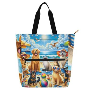 Imagem de GAIGEO Bolsa feminina para cães e gatos, verão, praia, trabalho, lona, escola, bolsa para professores, com compartimentos