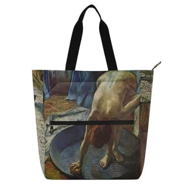 Imagem de GAIGEO Edgar Degas Bolsas femininas com estampa de banheira para trabalho, lona, escola, bolsa para livros, bolsas de tecido, amantes de livros
