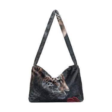 Imagem de Plant Dragonfly Rose Wind Bolsas de ombro femininas, bolsa de ombro, bolsa feminina para uso ao ar livre, Cabeça de tigre rosa romântica retrô, One Size