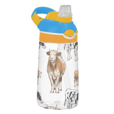 Imagem de Garrafa de água infantil Cows Calves Farm Animal para escola, 473 ml Tritan 473 ml, garrafa de água esportiva com canudo, copo portátil para crianças, reutilizável, alça de transporte