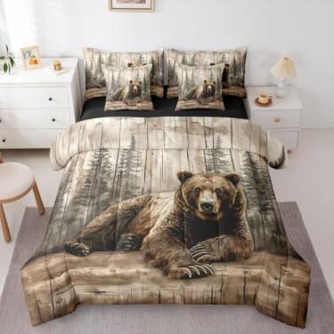 Imagem de Erosebridal Conjunto de edredom completo de urso marrom com 7 peças, cama rústica de fazenda, campo, caça, vida selvagem, para mulheres, adultos, floresta e animais selvagens