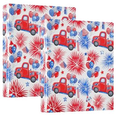 Imagem de Fichários de caminhão vermelho vintage personalizados de 4 de julho de 3,8 cm, 3 anéis, 200 folhas, pastas, caderno, impressão, anel redondo, fichário resistente, 31,5 x 27 x 6 cm, 1 pacote