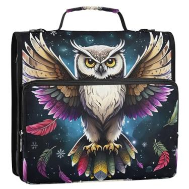 Imagem de Organizador de fichário com zíper de coruja majestosa legal de 3 cm, 3 anéis, bolsa resistente para fichários escolares com alça de ombro, pasta de armazenamento com alça de ombro com alça