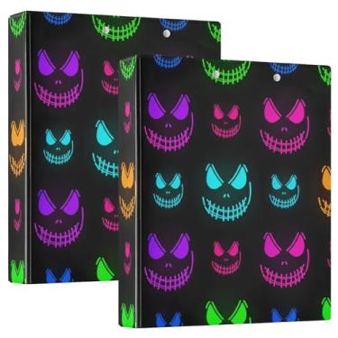 Imagem de Fichários de 3 anéis de neon assustador de Halloween de 3 cm comporta 200 folhas, pastas de portfólio de designer, anel redondo, fichário resistente, 31,5 x 27 x 6 cm, pacote com 2