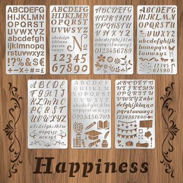 Imagem de Conjunto de 7 peças de estênceis de metal, estênceis numéricos de letra de aço inoxidável para gravação, queima de madeira - modelos reutilizáveis de alfabeto e símbolos para diário, álbuns