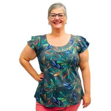 Imagem de Blusa Feminina Plus Size Manga Godê Bata Estampada - Coalizão Fashion,