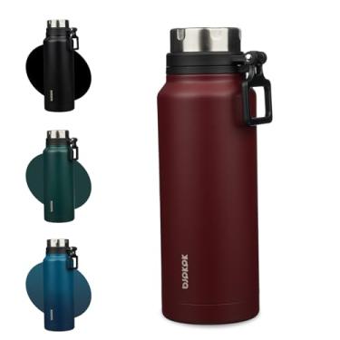 Imagem de BJPKPK Garrafa de água isolada de 1,134 g com alça de aço inoxidável livre de BPA, garrafa de água grande reutilizável, vermelho escuro