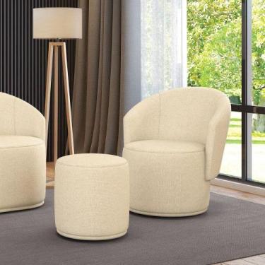 Imagem de Poltrona E Puff Redondo Orgânico Para Sala Malu Linho Bege M11 - D'ros