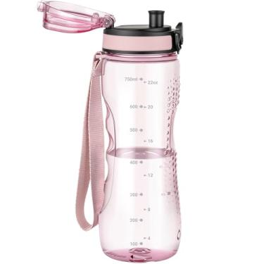 Imagem de OLDLEY Garrafa de água de 740 ml, garrafa de água motivacional com marcador de tempo, garrafa de água esportiva com alça, à prova de vazamento e livre de BPA para escola, academia, viagem, Tritan