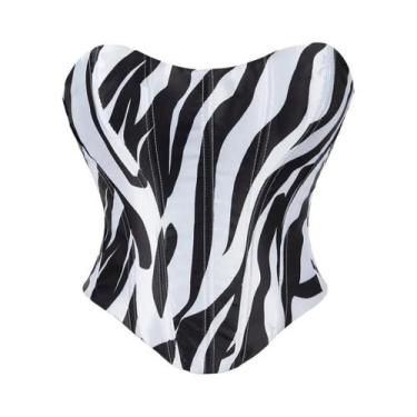 Imagem de Top de espartilho europeu e americano preto e branco sem alças para tr