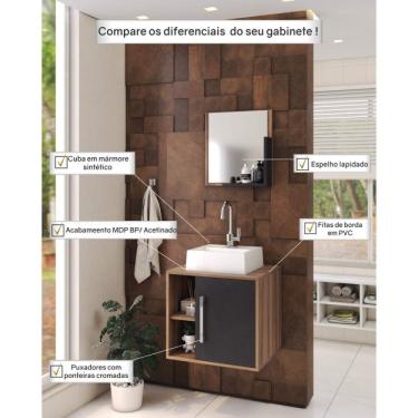 Imagem de Conjunto Para Banheiro Gabinete Com Cuba Quadrada Q32 E Espelheira Soft 500w Compace