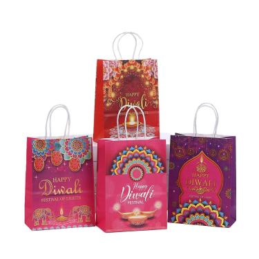 Imagem de Sacolas Kraft Paper Diwali Print, pacote com 12, 21x15x8cm