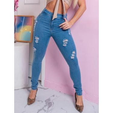 Imagem de Calça jeans clara rasgada levanta bumbum cos alto laycra - Ss Jeans, 4
