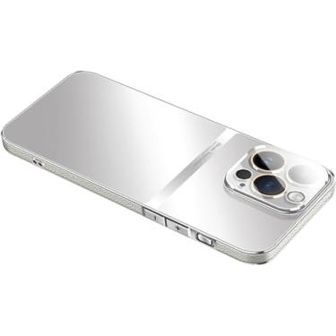 Imagem de ORKDFJ Capa para iPhone 15Pro Max/15 Pro/15 Plus/15, capa de vidro fosco com protetor de lente de câmera capa protetora fina para mulheres e homens (Cor: Cinza, Tamanho: 15 Plus)