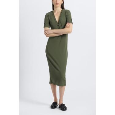 Imagem de Derek Lam 10 Crosby Vestido feminino Damiana algodão modal canelado Henley, Fadiga, P