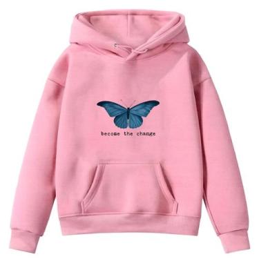 Imagem de Moletom Infantil Borboleta Azul Change Desenho Infância Bolso Canguru 