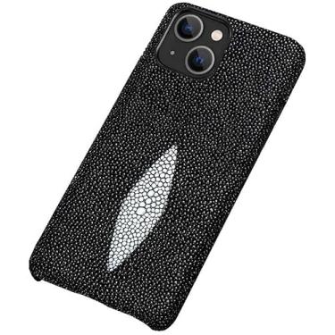 Imagem de KKFAUS Capa de telefone traseira, para Apple iPhone 13 (2021) 6,1 polegadas à prova de choque respirável pérola peixe capa de couro [proteção de tela e câmera] (cor: preto)