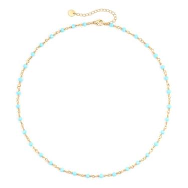 Imagem de Eaciy Colar Boho com contas para mulheres – Colar de contas turquesa natural gargantilha de verão e praia colares de contas cloroful naturais para meninas adolescentes, joias boêmias, presente de