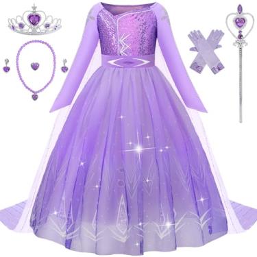 Imagem de Aoiviss Vestido De Princesa Para Meninas, Roupas Roxas Com Acessórios, Festa Halloween, Rainha Da Neve, Cosplay