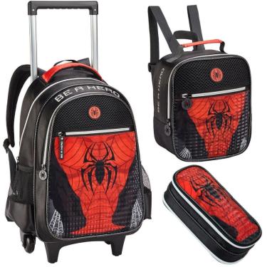 Imagem de Kit Mochila Rodinha Lancheira Estojo Spider Red Masculino