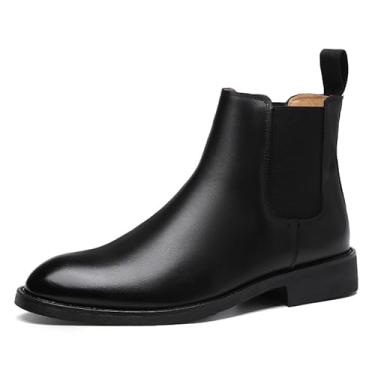 Imagem de Chelsea Botas masculinas pretas casuais sem cadarço no tornozelo couro polido Oxford casual e formal, Preto, 41