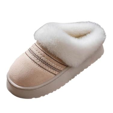 Imagem de Pantufas femininas texturizadas tamanho grande inverno grosso grosso usado para casa, Bege, 36