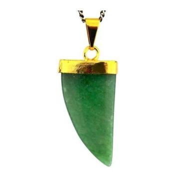 Imagem de Colar Dente de Dragão Pedra Quartzo Verde Natural Dourado - Cristaisde