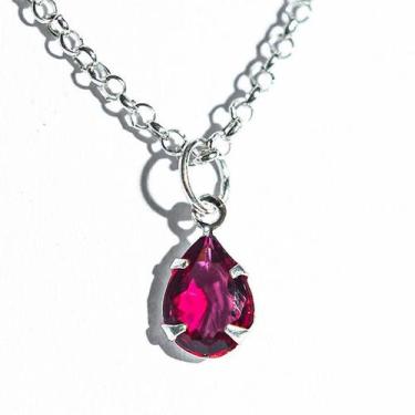 Imagem de Colar Gota Facetada Zircônia Rubi Garra Prata 925 136897 - CristaisdeC