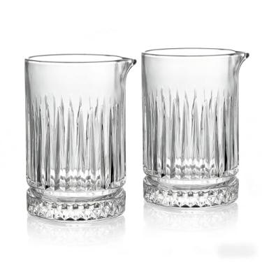Imagem de vskikris Copo de mistura de coquetel, capacidade de 600 ml, cristal sem chumbo (com base pesada), textura transparente, padrões listrados para maior elegância (2 peças)