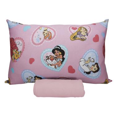 Imagem de Jogo de Lençol KazzaVip Solteiro Malha 100% Algodão Play Disney Coração de Princesas 02 Peças Rosa