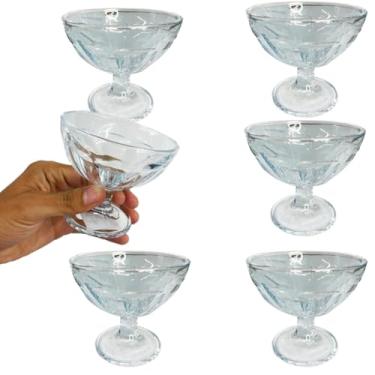 Imagem de Kit 12 Jogo de 06 Taças Sobremesa Bowl 210 ml Vidro Transparente + 06 Colheres Inox Desing Moderno
