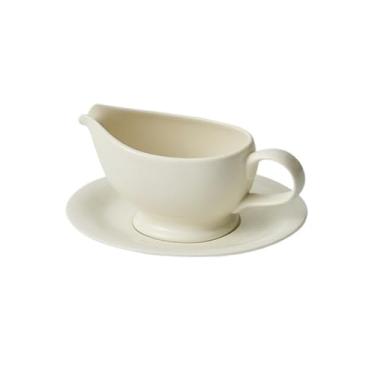 Imagem de Molho de 250 ml com pires, barco de cerâmica branca e bandeja para molho de carne, molho de salada, creme, leite, caldo de leite